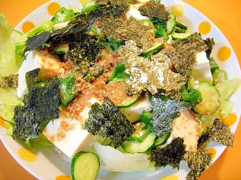 豆腐とオクラ海苔のごま風味サラダ